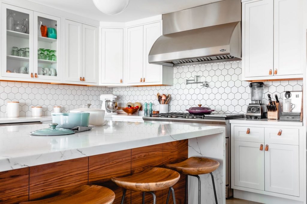 Modern kitchen with white cabinets