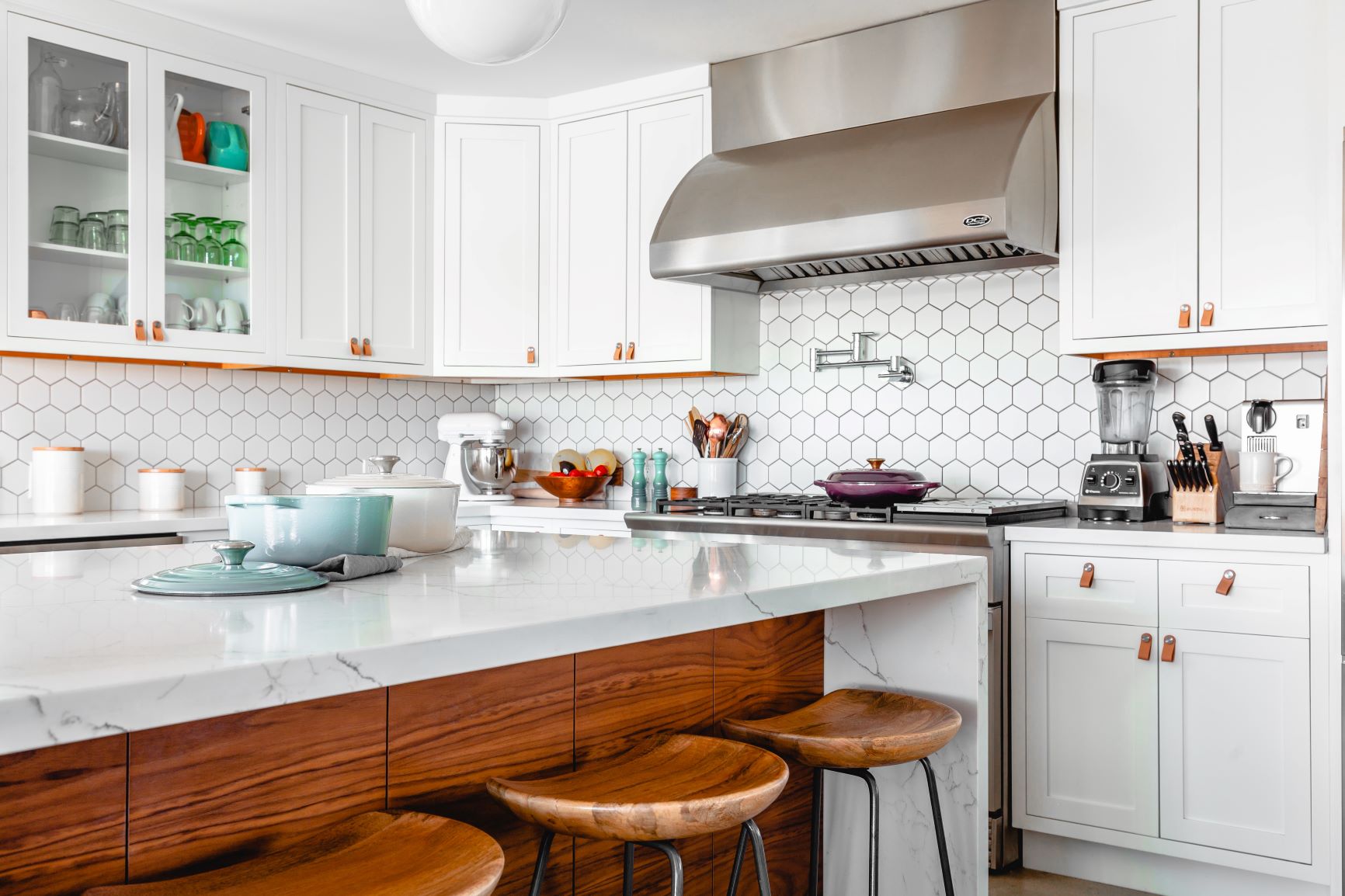 Modern kitchen with white cabinets