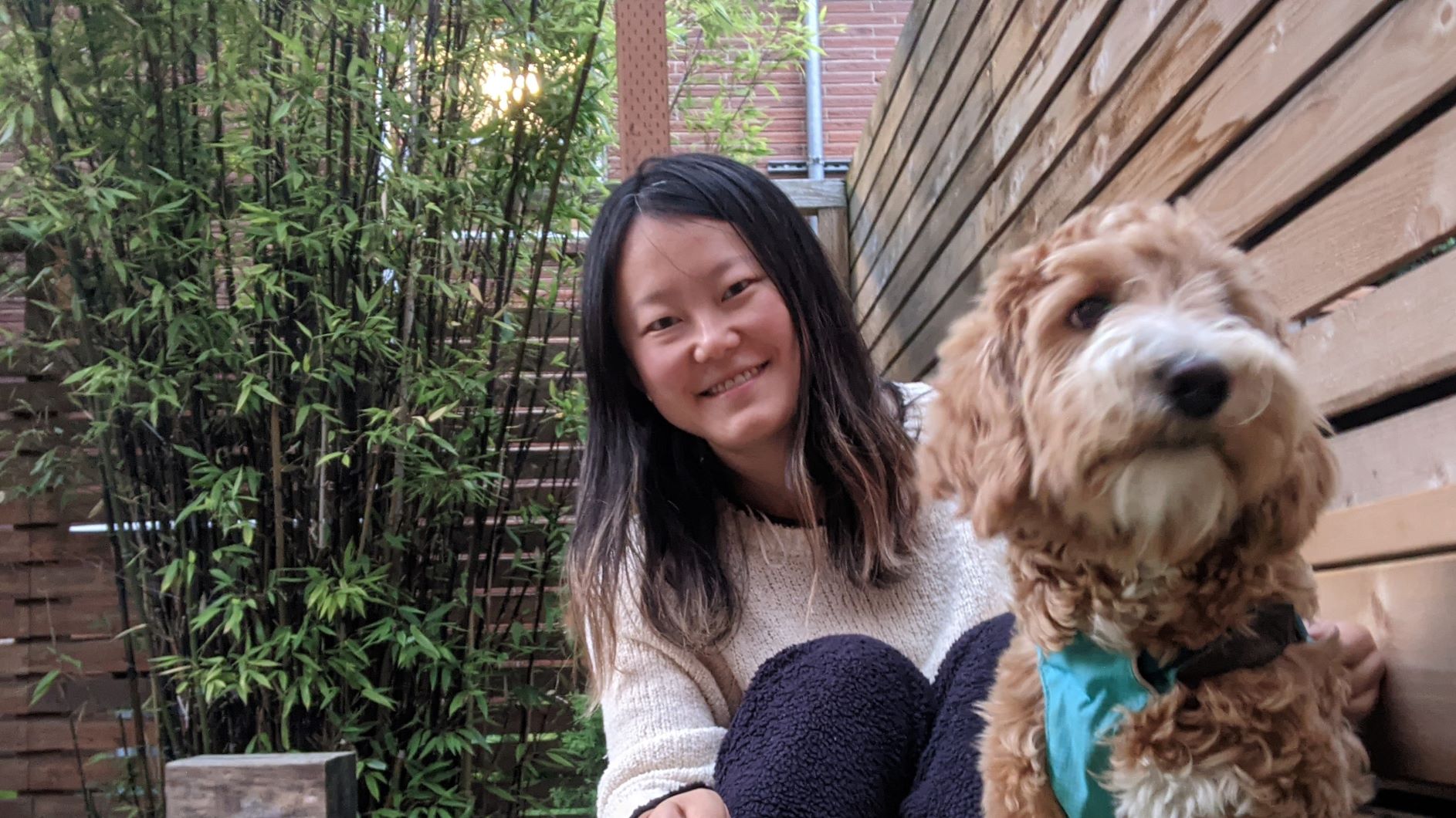 A woman and a labradoodle