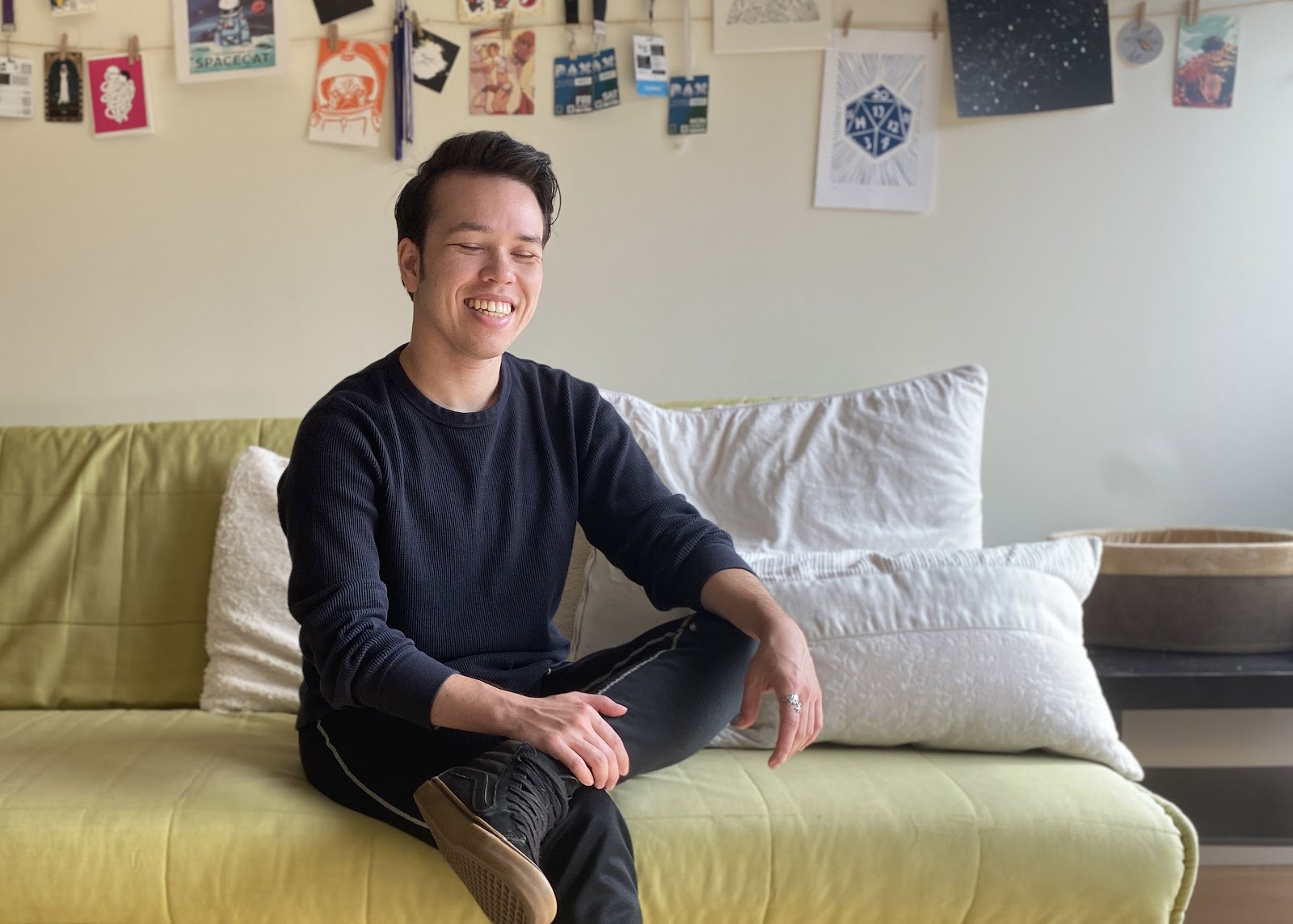 Jay sitting on a couch